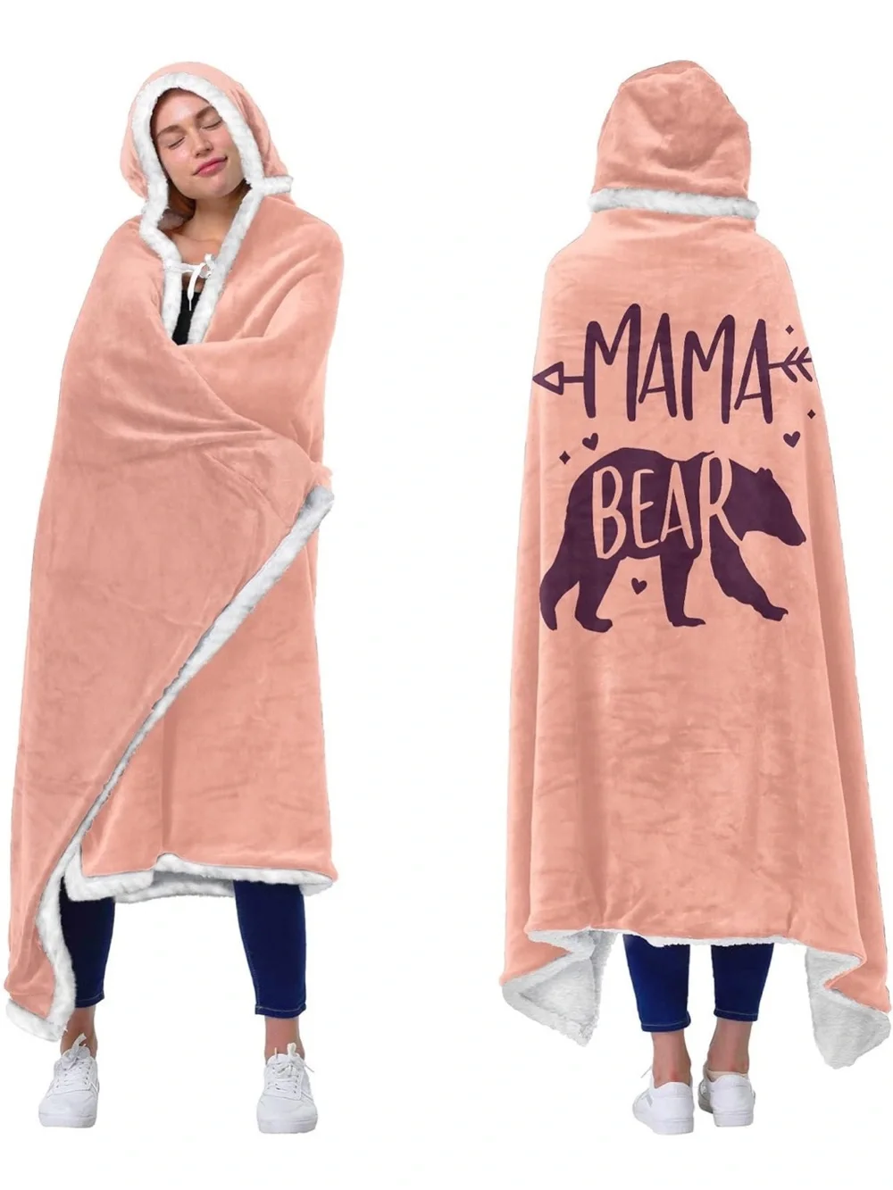 Peach Hooded 'Mama Bear' Sherpa Blanket